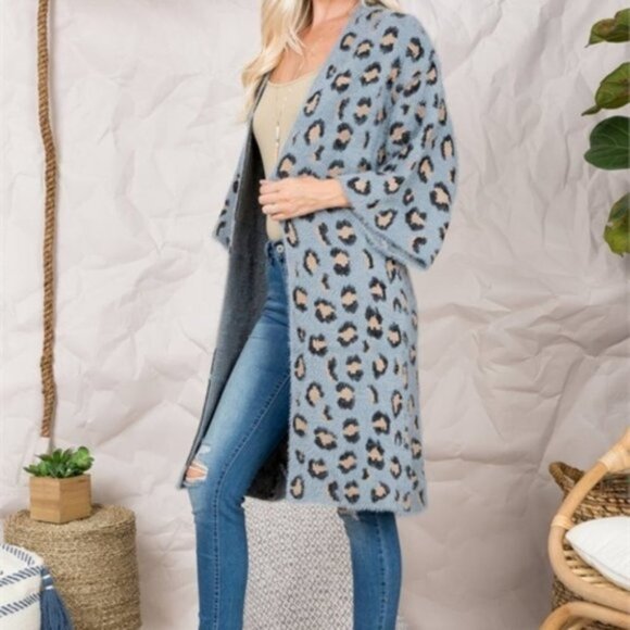 Leopard Print Super Soft Fuzzy Cardigan - Picture 6 of 9
